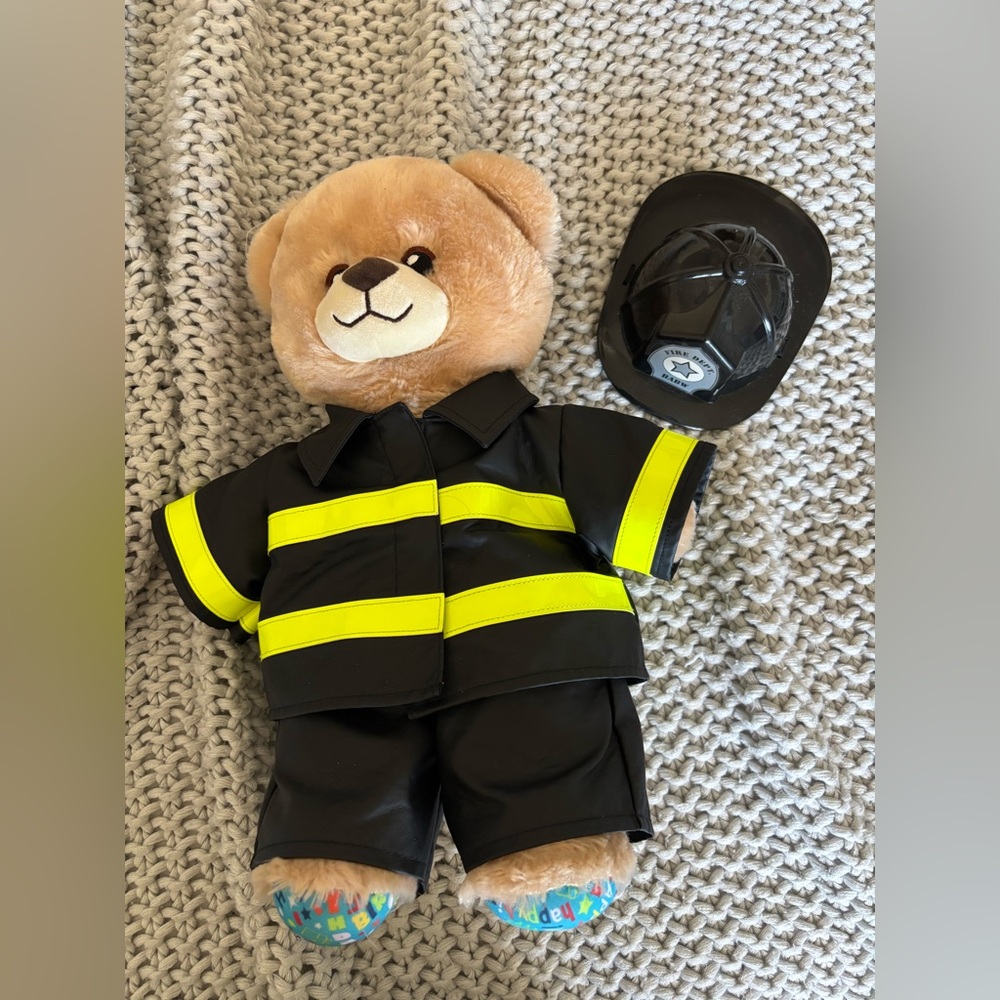 Build-A-Bear Firefighter Bear with Black and Yellow Gear